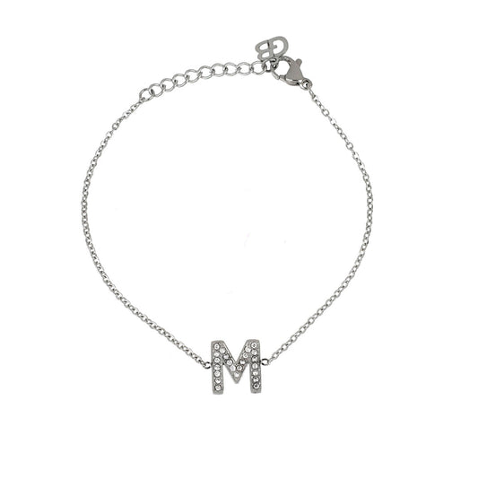 Pulseira c/Letra com zircônias em Aço