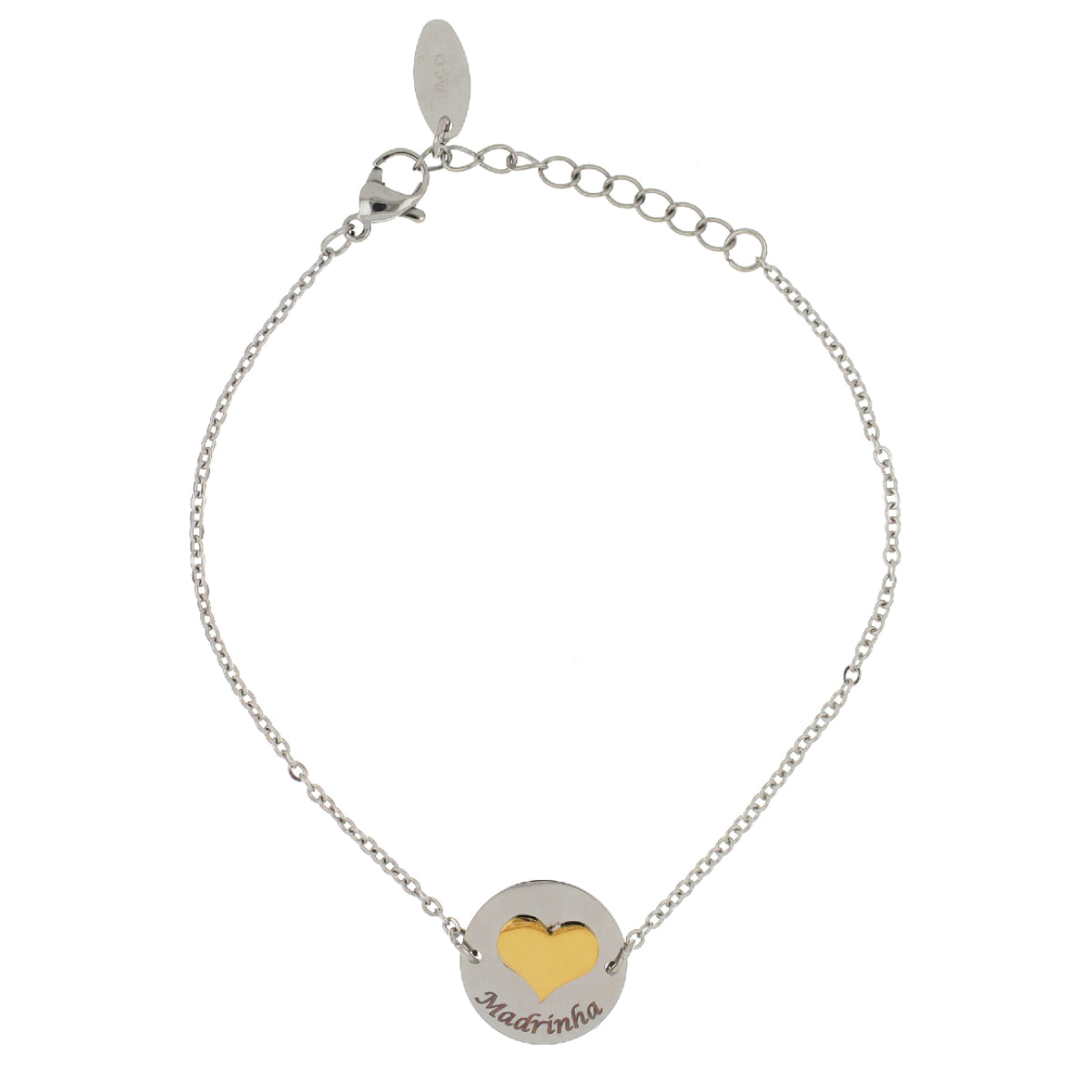 Pulseira Madrinha Prateada com Coração Dourado em Aço