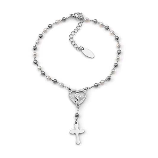 Pulseira Nossa Senhora c/Cruz em Aço