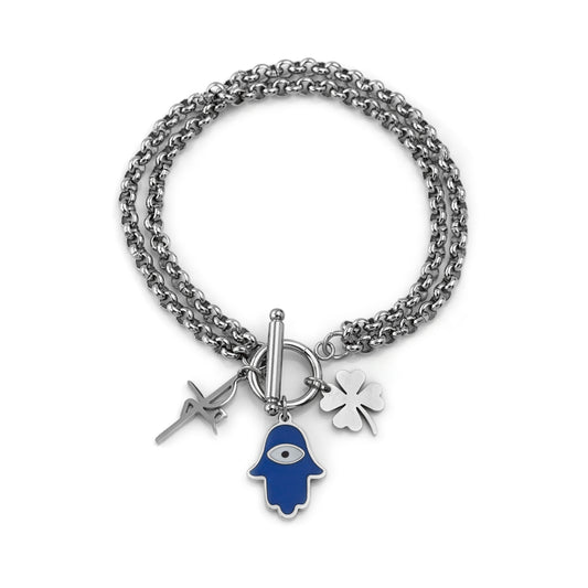Pulseira Mão de Fátima Azul Fé em Aço