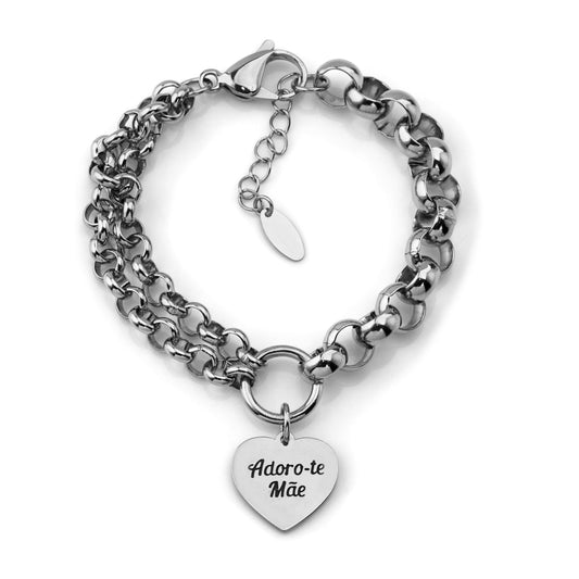 Pulseira Adoro-te Mãe c/Coração em Aço