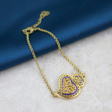 Pulseira Coração de Viana Azul em Banho de Ouro