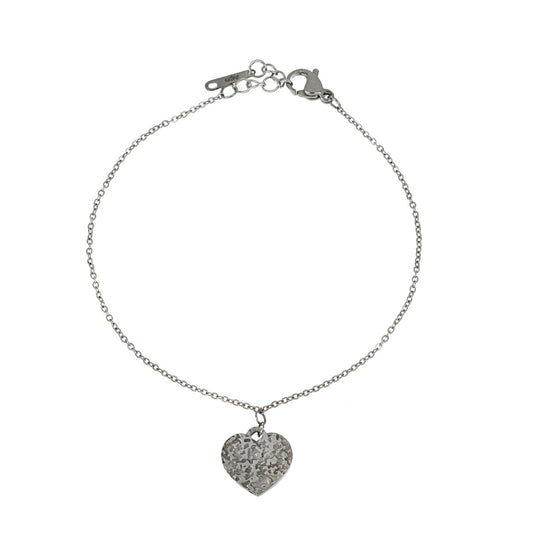 Pulseira Coração Relevo Prateada em Aço