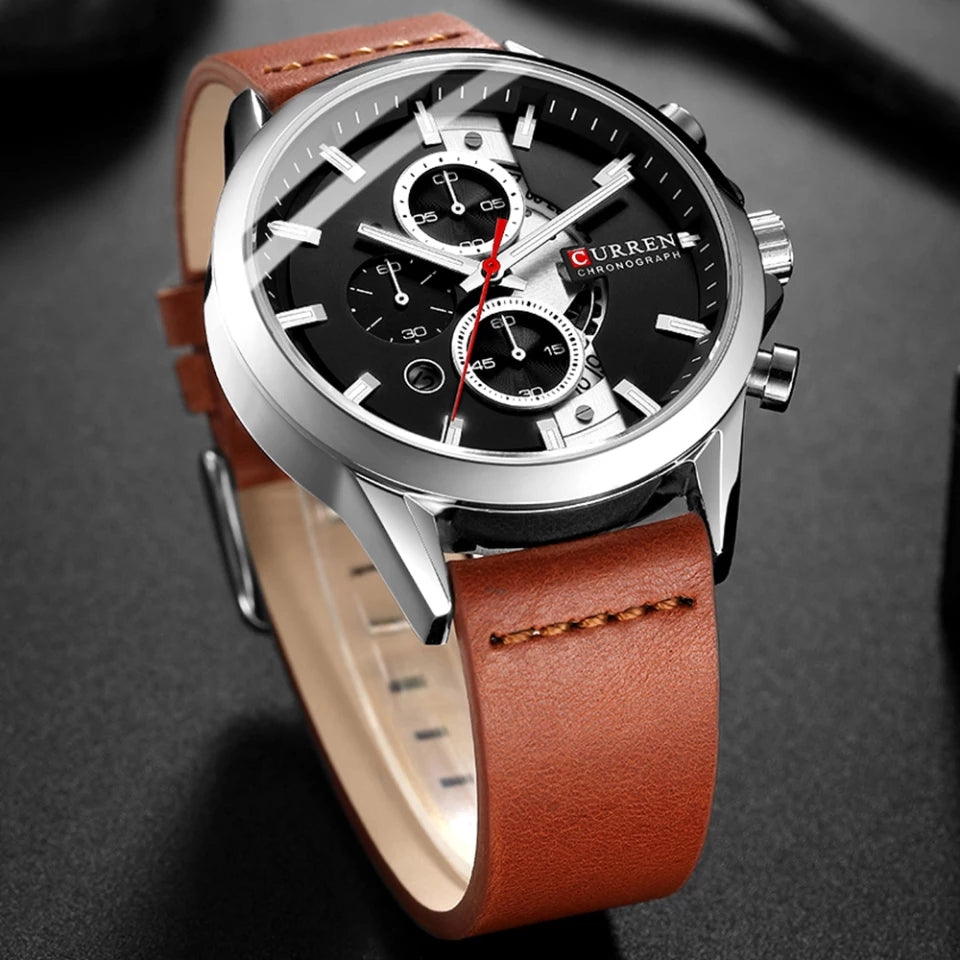 relogio curren leather masculino 