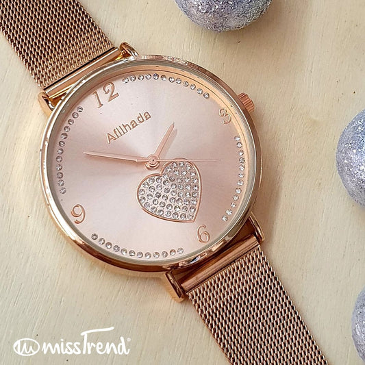 Relógio feminino exclusivo afilhada rosa gold em aço