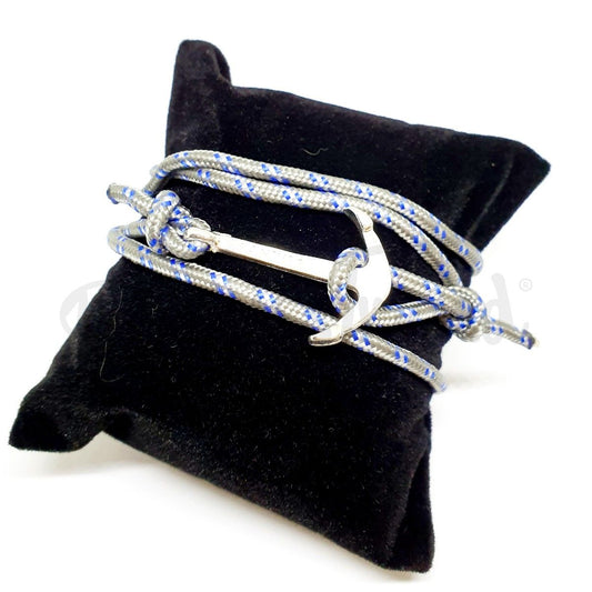 Pulseira âncora em pano azul e cinza
