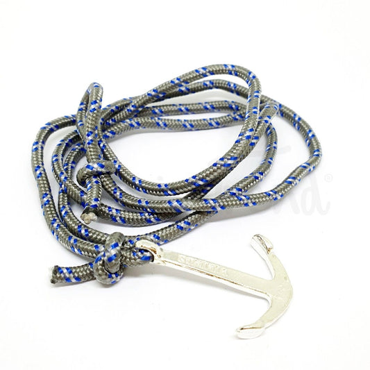 Pulseira âncora em pano azul e cinza