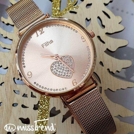 Relogio feminino exclusivo filha rosa gold em aço