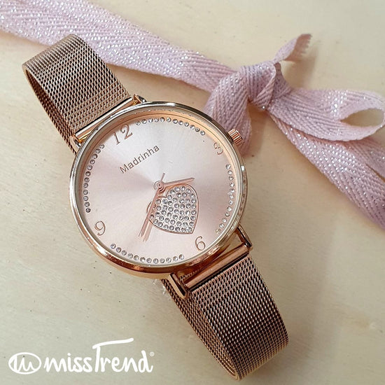 Relogio feminino exclusivo madrinha rosa gold em aço