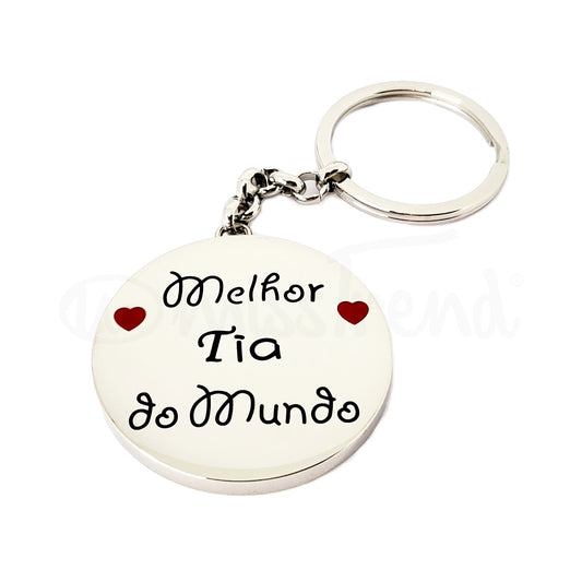 Porta chaves melhor tia do mundo em aço prateado