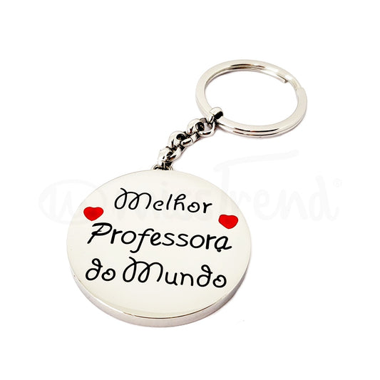 porta chaves melhor professora do mundo em aço prateado