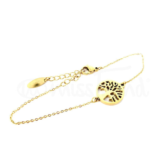 Pulseira árvore da vida dourada em aço