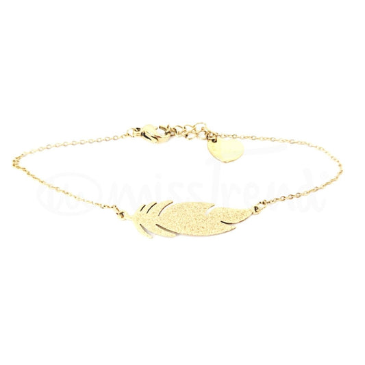 Pulseira pena dourada em aço