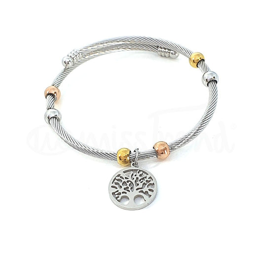 Pulseira argola com pendente árvore da vida em aço