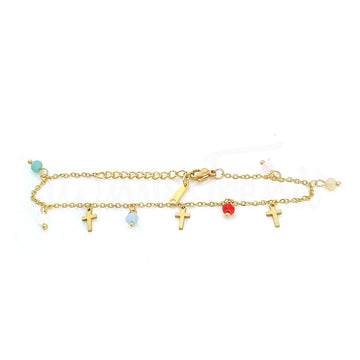 Pulseira Cruz com Bolas Coloridas