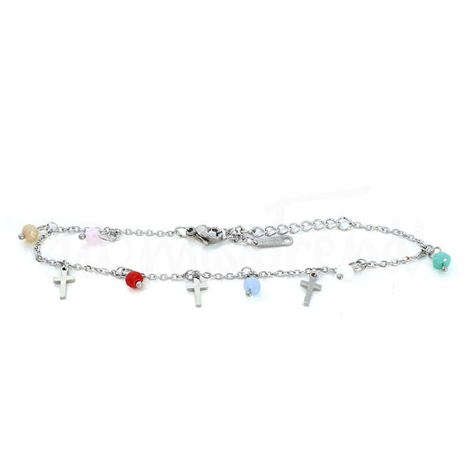 Pulseira Cruz com Bolas Coloridas