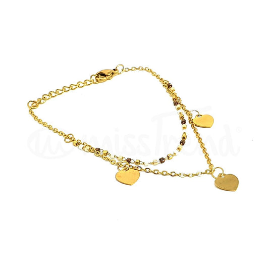 Pulseira 2 Tiras com pendentes Corações