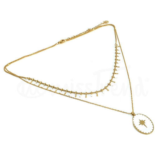 Colar alpha em aço dourado branco
