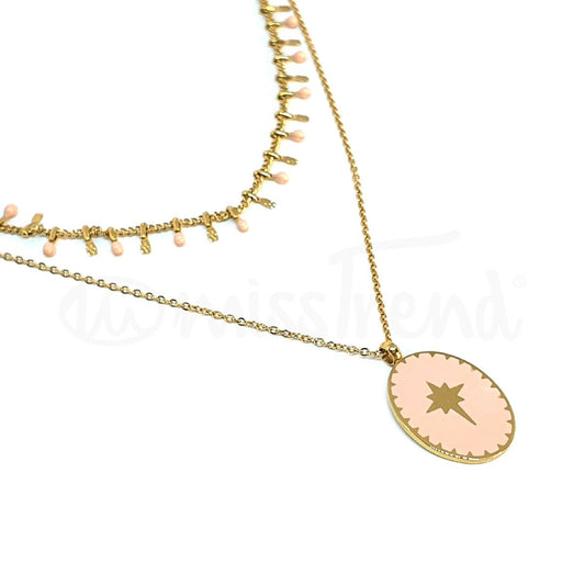 Colar alpha em aço dourado rosa