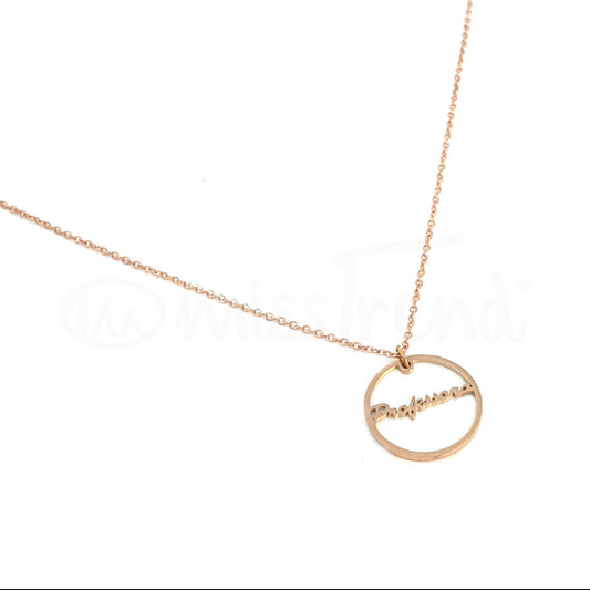 Colar professora em madre pérola rosa gold em aço