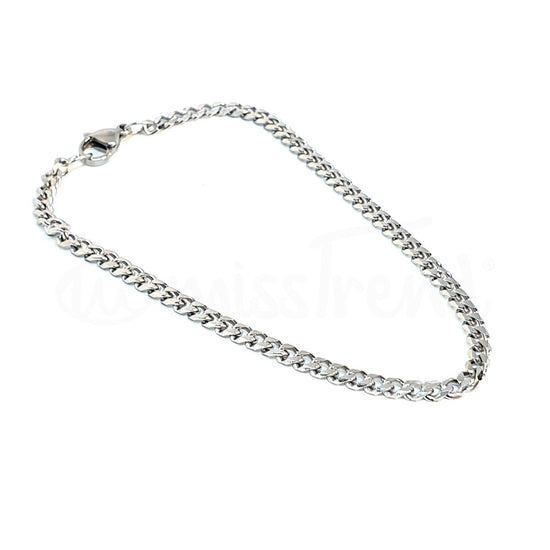 Pulseira masculina fina prateada em aço 