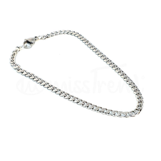 Pulseira masculina fina prateada em aço 