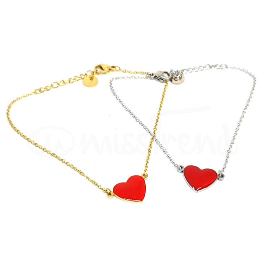 Pulseira com coração vermelho em aço