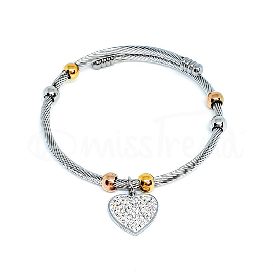 Pulseira Argola com Pendente Coração com Brilhantes