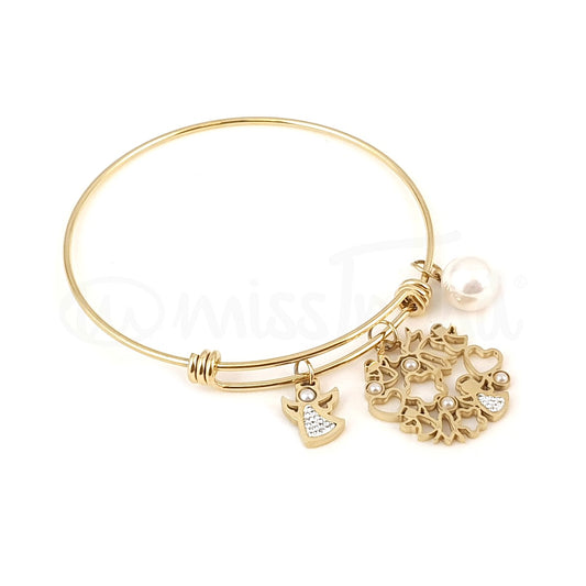 Pulseira escrava angelical dourada em aço