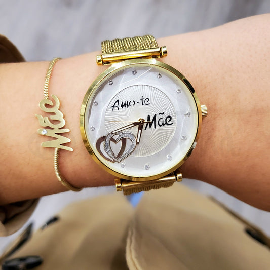 Relógio amo-te mãe em aço rosa gold