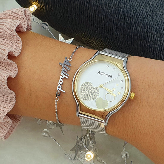 Pulseira afilhada em aço prateada