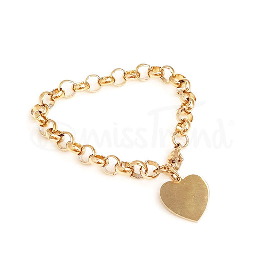 Pulseira corrente com coração em dourado