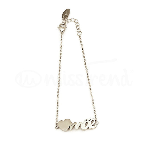 Pulseira mãe coraçon em aço prateado