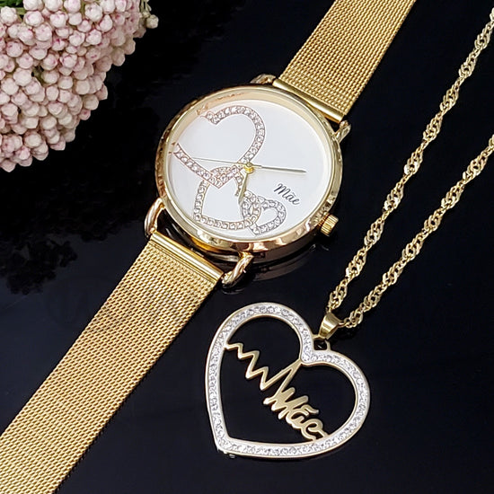 Relógio tender com dedicatória mãe em dourado