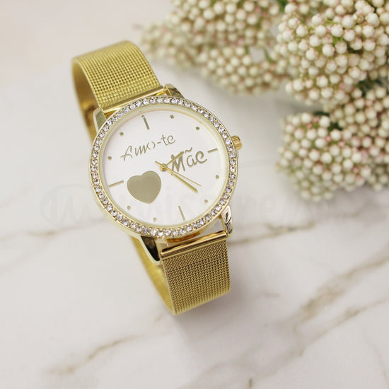 Relógio amo-te mãe glimmer em aço dourado