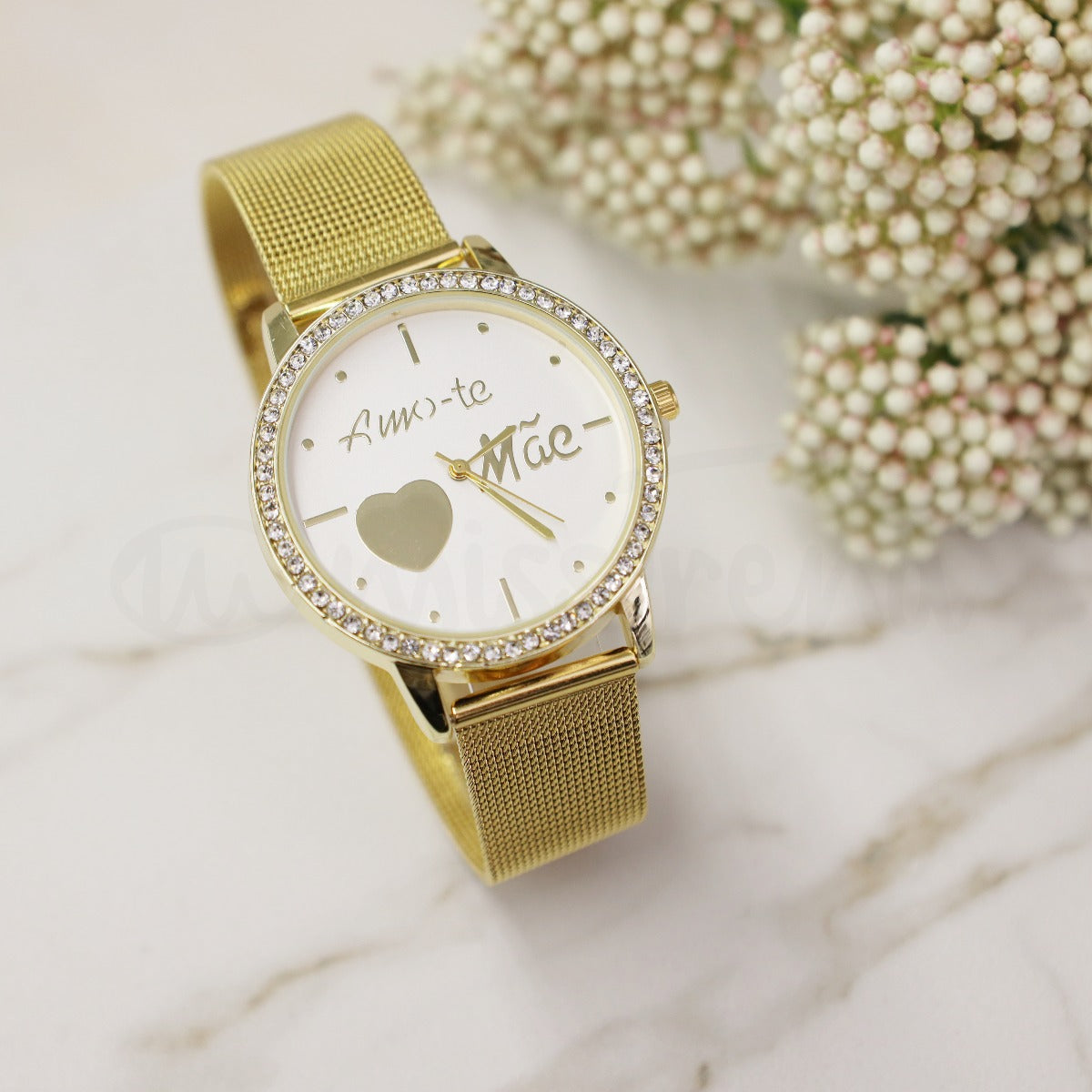 Relógio amo-te mãe glimmer em aço dourado