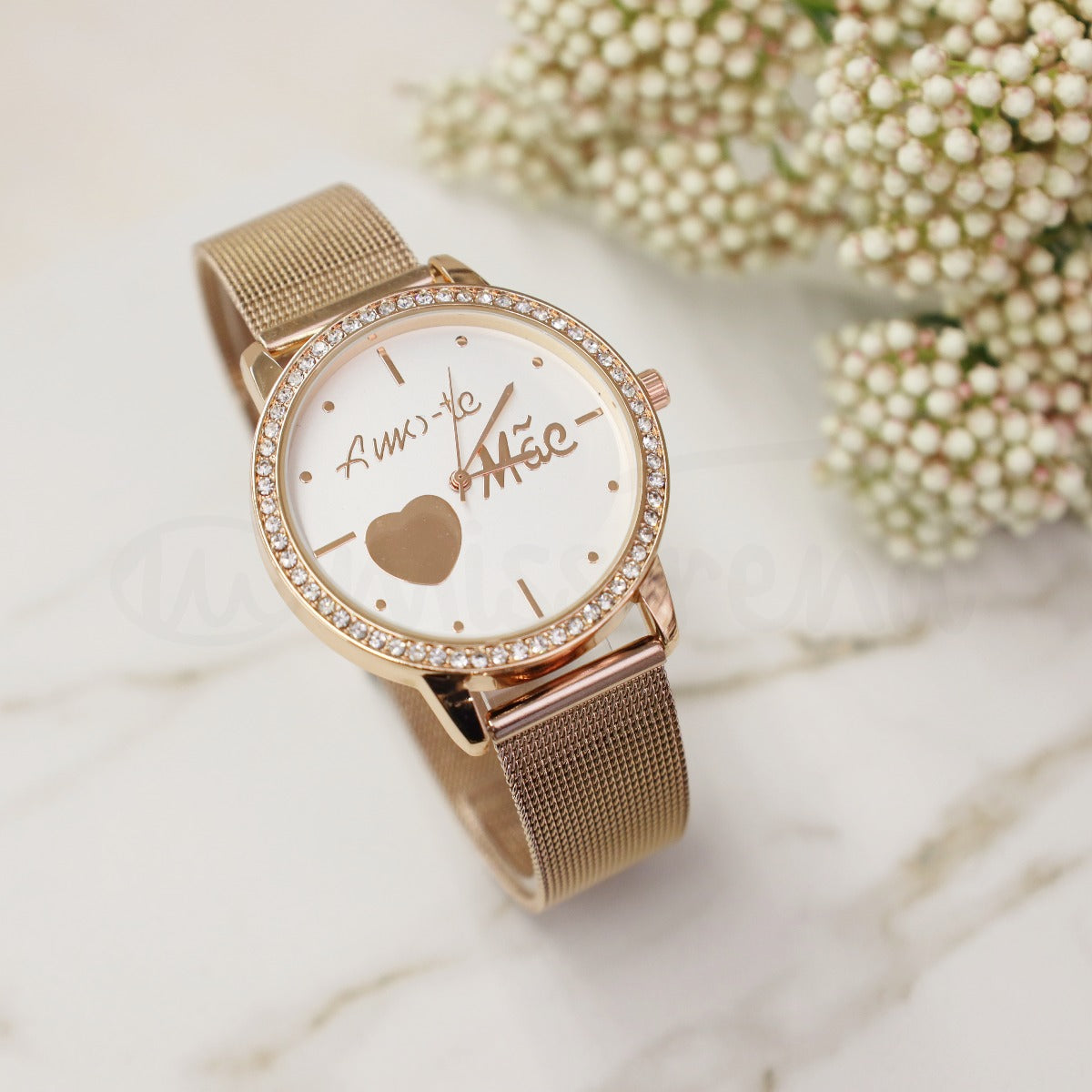 Relógio amo-te mãe glimmer em aço rosa gold