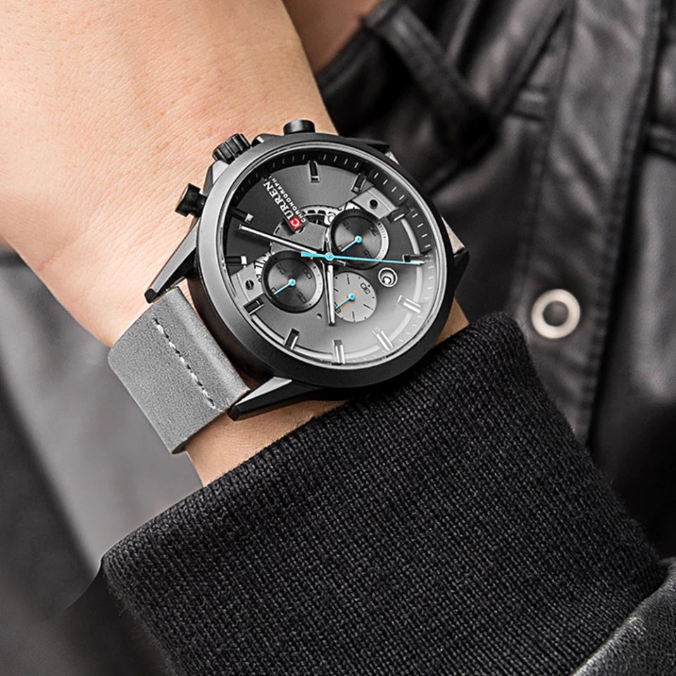 relogio curren leather masculino 