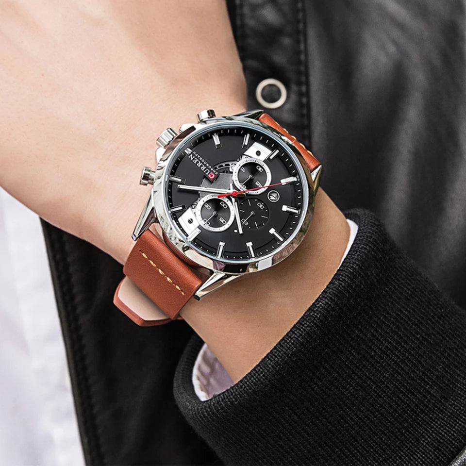 relogio curren leather masculino 