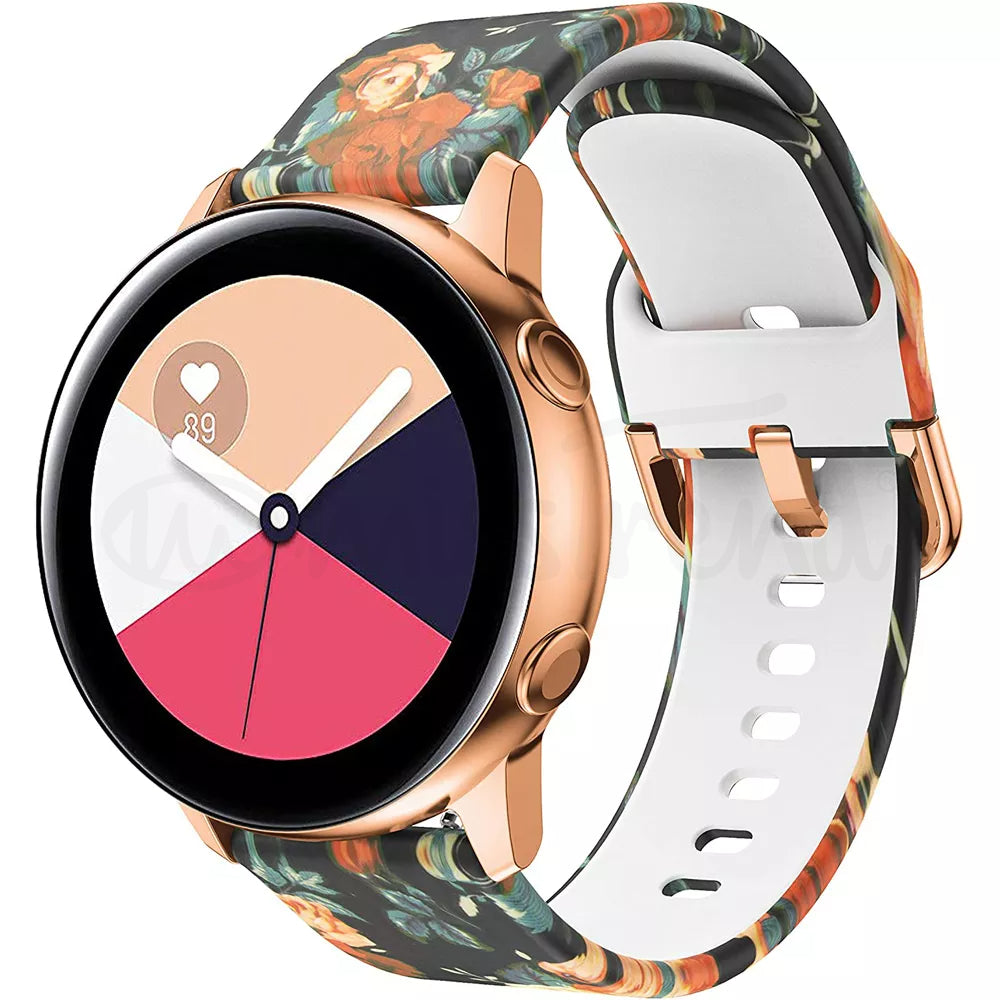 Bracelete em silicone 20mm com flores
