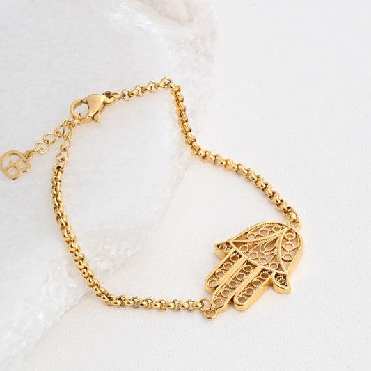 Pulseira Mão de Fátima em Banho de Ouro