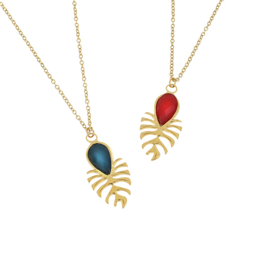 Colar Leaf Colour Stone em Aço