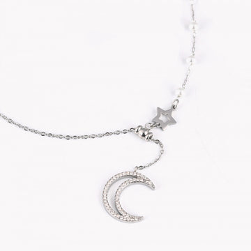 Colar Diamond Moon c/ Zircônias em Aço