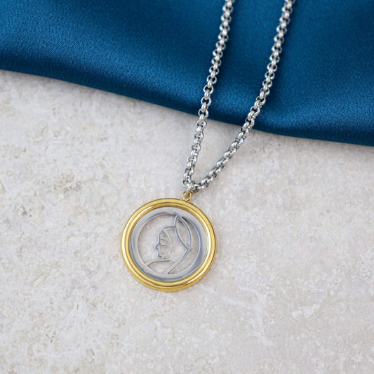 Colar Nossa Senhora Dourado Prateado em Aço
