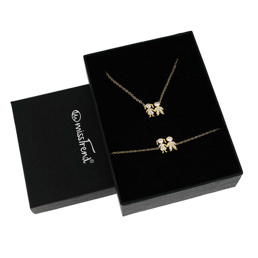 Conjunto Colar + Pulseira com Pendente Casal c/Zircônias