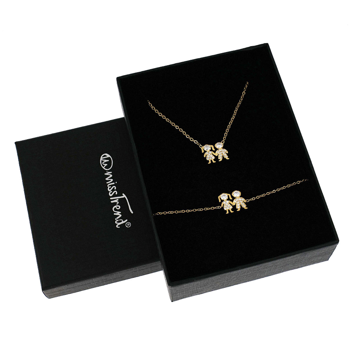 Conjunto Colar + Pulseira com Pendente Casal c/Zircônias