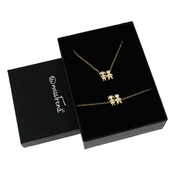 Conjunto Colar + Pulseira com Pendente Casal c/Zircônias