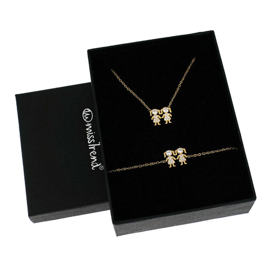Conjunto Colar + Pulseira com Pendente Meninas/Meninos c/Zircônias