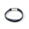 Pulseira masculina Argentina em couro azul e prateada