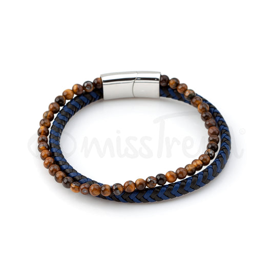 Pulseira masculina Argentina em couro azul e